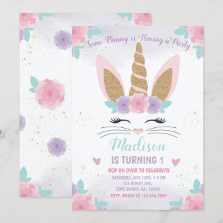 Bunny Unicorn Birthday Invitation, Bunny Birthday Invitation