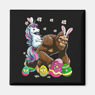 Bunny Unicorn Riding Bigfoot Flowers Easter Day Hu Magnet