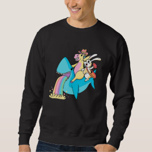 Bunny Unicorn Riding Shark Easter Day Cute Rabbit  Sweatshirt