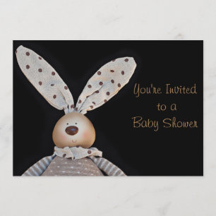 Bunny unisex baby shower invitations on black