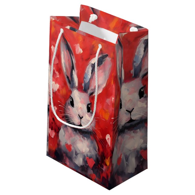 Bunny Valentines day Small Gift Bag (Back Angled)