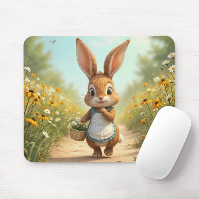 Bunny Walking Down a Country Path Mouse Mat (With Mouse)