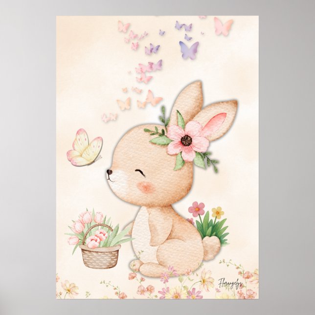 Bunny Wall art - Butterfly Love Printable Poster (Front)