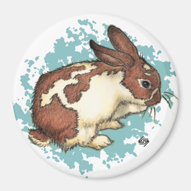 Bunny washing his face with blue magnet (Front)