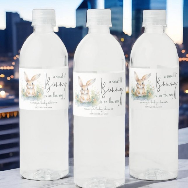 Bunny Watercolor Baby Shower  Water Bottle Label (Creator Uploaded)