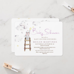 Bunny Watercolor Elegant Girl Baby Shower Invitation