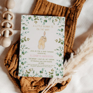 Bunny Watercolor Eucalyptus Pink Baby Shower  Invitation