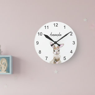 Bunny Watercolor Woodland Animals Children's Room Round Clock