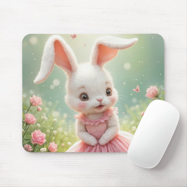 Bunny Wearing a Pink Dress Mouse Mat (With Mouse)