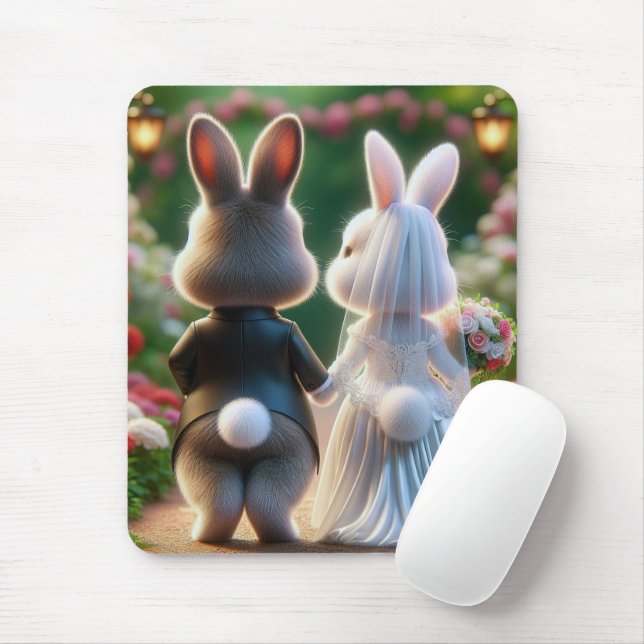 Bunny Wedding Mouse Mat (With Mouse)