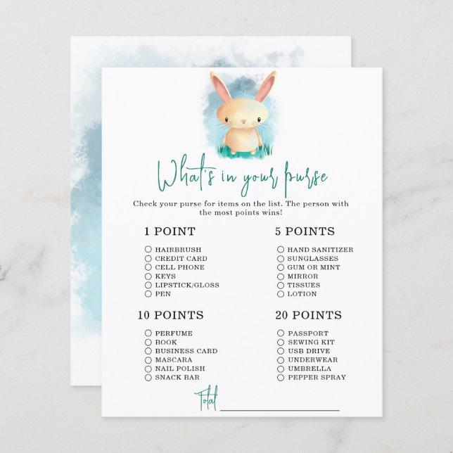 Bunny Whats in your purse baby shower (Front/Back)