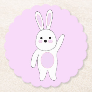Bunny. White and pink. Paper Coaster