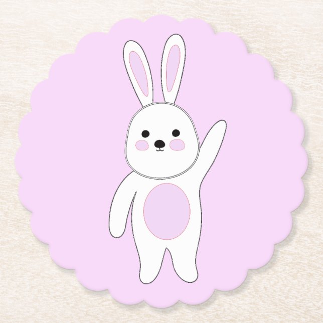 Bunny. White and pink. Paper Coaster (Front)