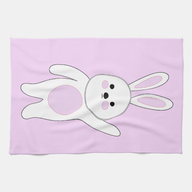 Bunny. White and pink. Tea Towel (Horizontal)