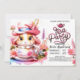 Bunny Wildflower Tea Party Baby Shower Invitation
