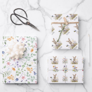 Bunny wildflowers custom name wrapping paper sheet