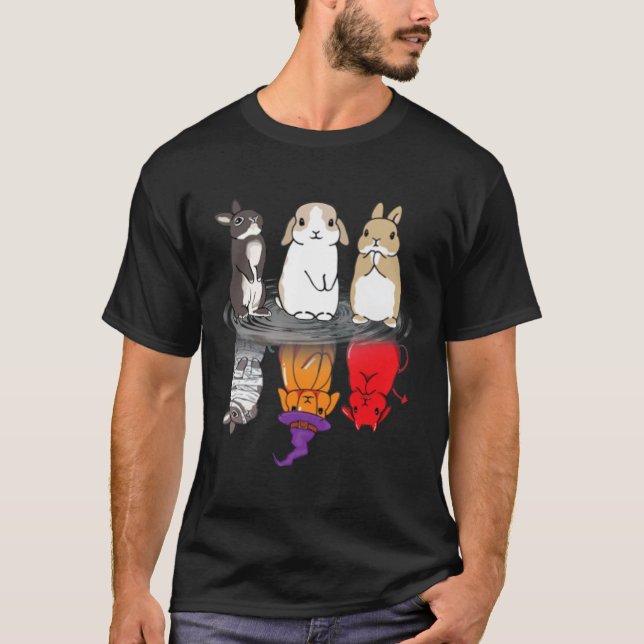 Bunny Witches Water Reflection Halloween T-Shirt.p T-Shirt (Front)