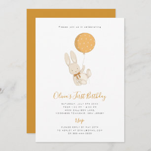Bunny with a Balloon Birthday Invitation