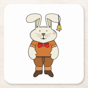 Bunny with a bell in his ear square paper coaster