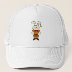 Bunny with a bell in his ear trucker hat