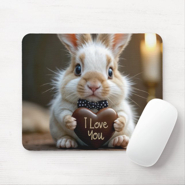 Bunny With a Chocolate Love Heart Mouse Mat (With Mouse)