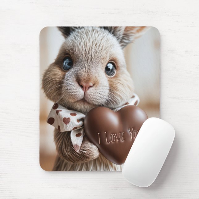 Bunny With a Chocolate Love Heart Mouse Mat (With Mouse)
