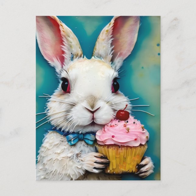 Bunny with a Cupcake Postcard (Front)