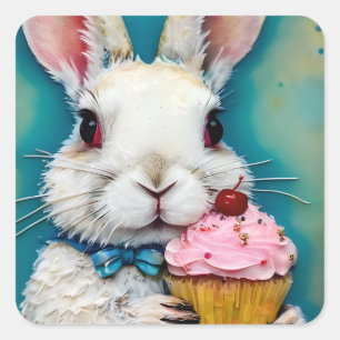Bunny with a Cupcake Square Sticker