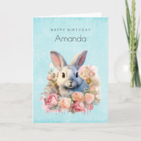 Bunny with a Garland of Roses Cute Birthday
