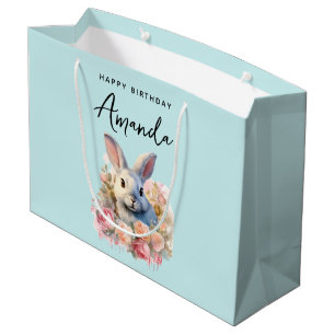 Bunny with a Garland of Roses Cute Birthday Large Gift Bag