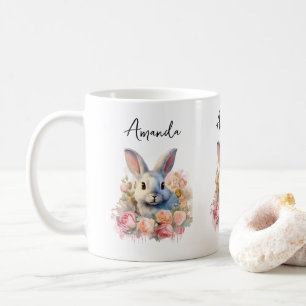 Bunny with a Garland of Roses Cute Coffee Mug