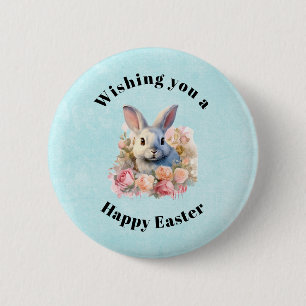Bunny with a Garland of Roses Cute Easter 6 Cm Round Badge