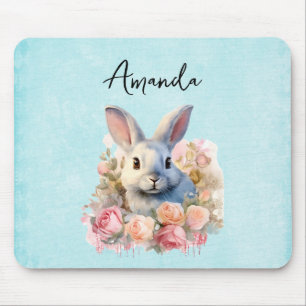 Bunny with a Garland of Roses Cute Mouse Mat