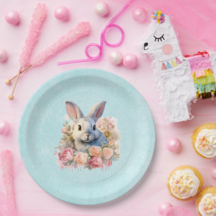 Bunny with a Garland of Roses Cute Paper Plate