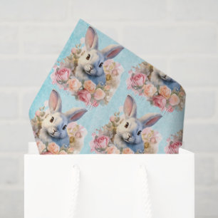 Bunny with a Garland of Roses Cute Pattern Tissue Paper