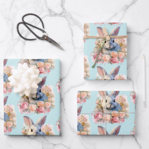 Bunny with a Garland of Roses Cute Pattern Wrapping Paper Sheet