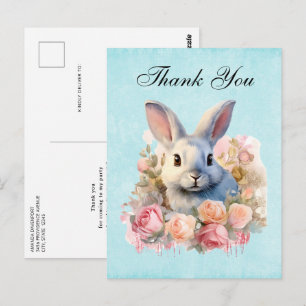Bunny with a Garland of Roses Cute Thank You Postcard