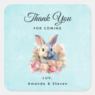  Bunny with a Garland of Roses Cute Thank You Square Sticker