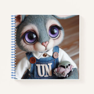 Bunny with a Toy Car in Denim Overalls Notebook