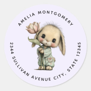 Bunny with a Tulip Light Purple Back - Address Classic Round Sticker