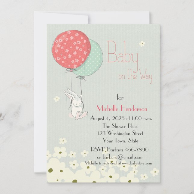 Bunny with Balloons Baby Shower Invitation (Front)