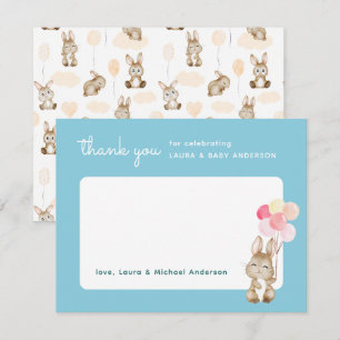 Bunny with Balloons Blue Baby Shower Thank You Card