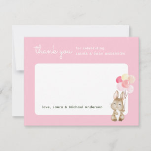 Bunny with Balloons Pink Baby Shower Thank You Card
