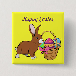 Bunny With Basket Button Pin
