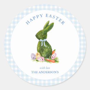Bunny with Blue gingham border Happy Easter Classic Round Sticker