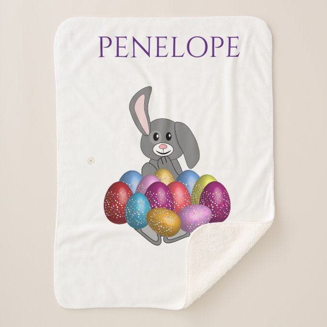 Bunny with colored eggs sherpa blanket. sherpa blanket (Front)