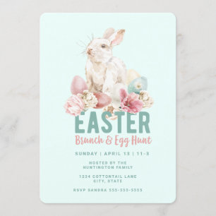 Bunny with Coloured Eggs   Easter Brunch & Egg Hun Invitation