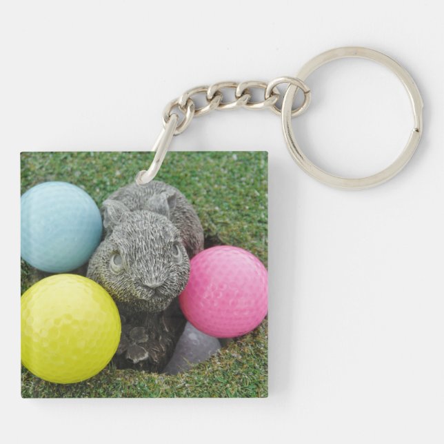 Bunny with coloured golf balls key ring (Back)