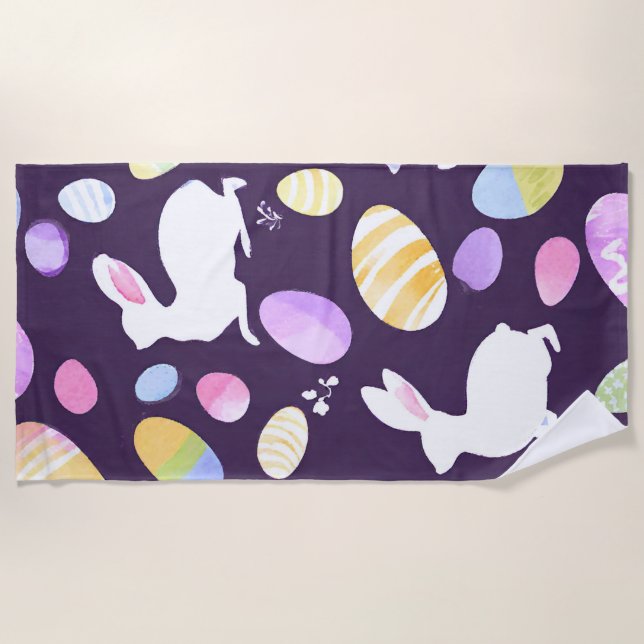 bunny with easter eggs beach towel (Front)
