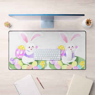 bunny with easter eggs desk mat